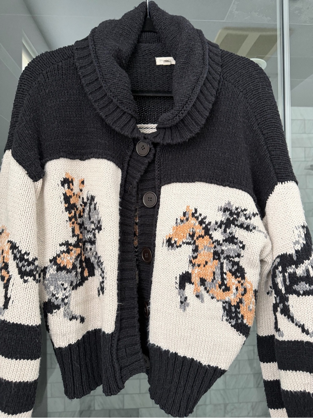 Pilcro Black and Cream Horse Intarsia Buttoned Cardigan - Picture 2 of 2